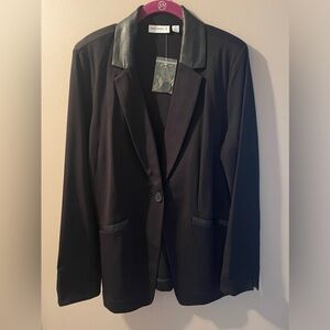 Susan Graver Black Blazer with Leather Accents